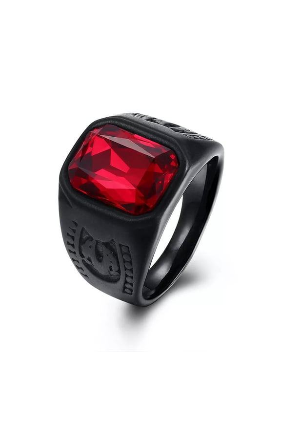 Stainless Steel Black Gun Ring Mens Red Black Stone B550