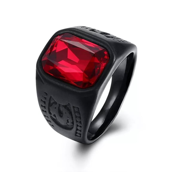 Stainless Steel Black Gun Skull Crystal Ring Men's Red Black Stone Statement Size 8 B550