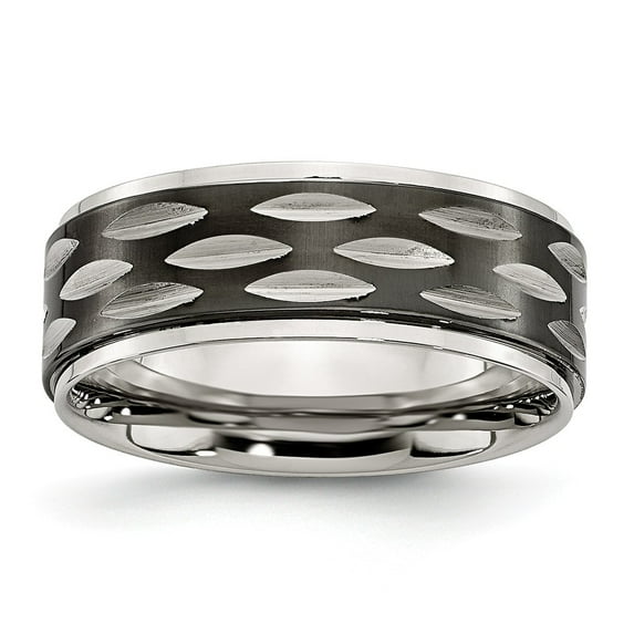 Stainless Steel Black IP-plated 8mm Men's Grooved Wedding Band Ring Size 9