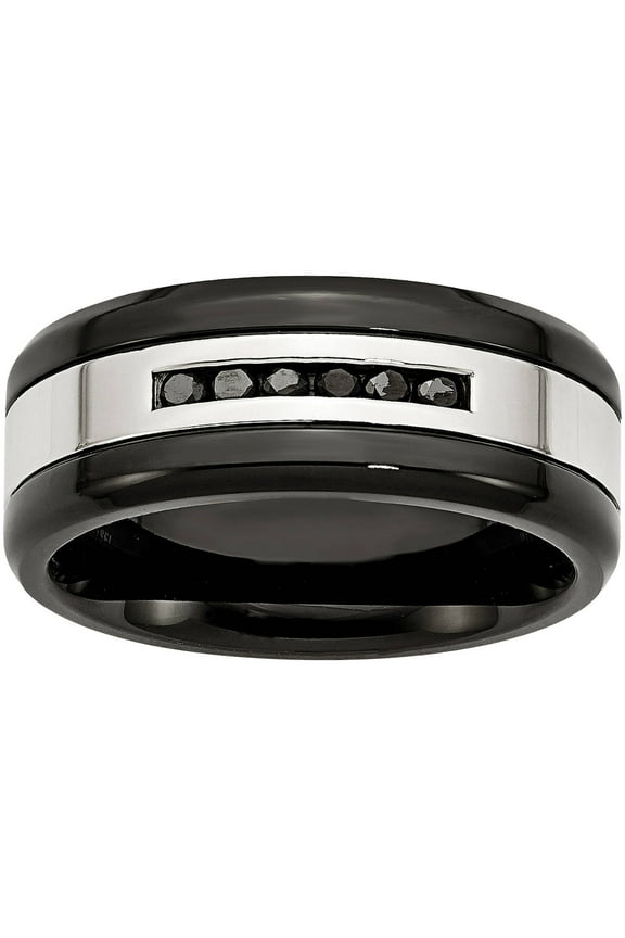 Stainless Steel Black IP-plated/Polished w/Black Diamonds 9mm Band