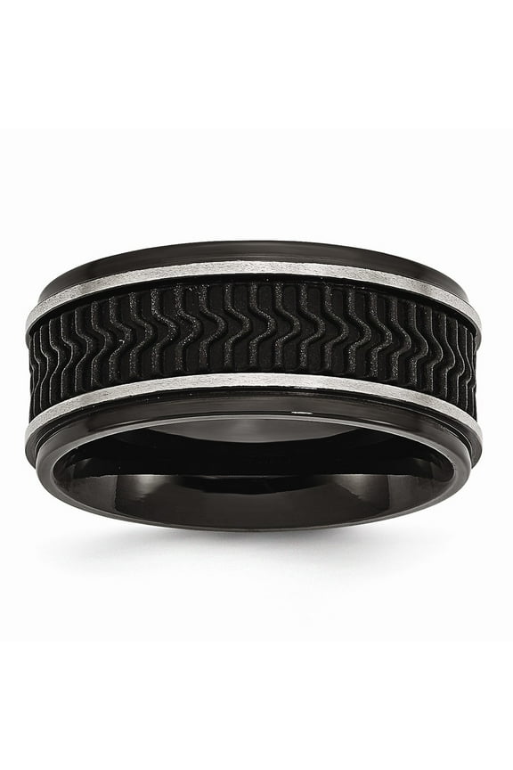 Stainless Steel Black IP-plated With Rubber Inlay Ring Size: 13; for Adults and Teens; for Women and Men
