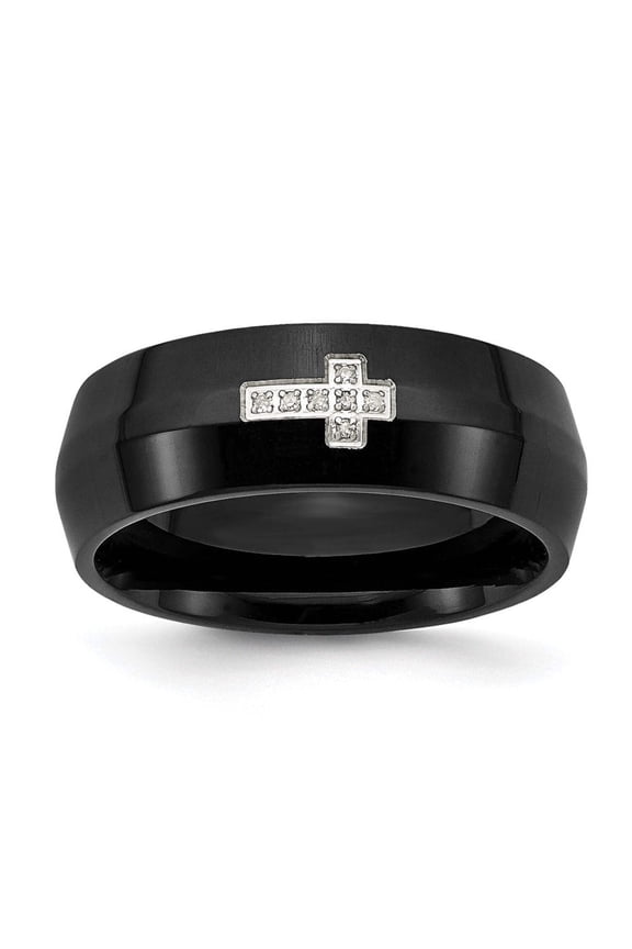 Stainless Steel Black IP-plated w/Diamond Cross Ring