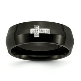 Stainless Steel Black IP-Plated With Diamond Cross Ring Stainless Steel Black IP-Plated With Diamond Cross Ring