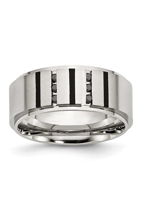 Stainless Steel Black Ion Plated Black Diamond 9mm Brushed Bridal Engagement Wedding Band Ring Fine Jewelry For Women Gifts For Her, Size 9