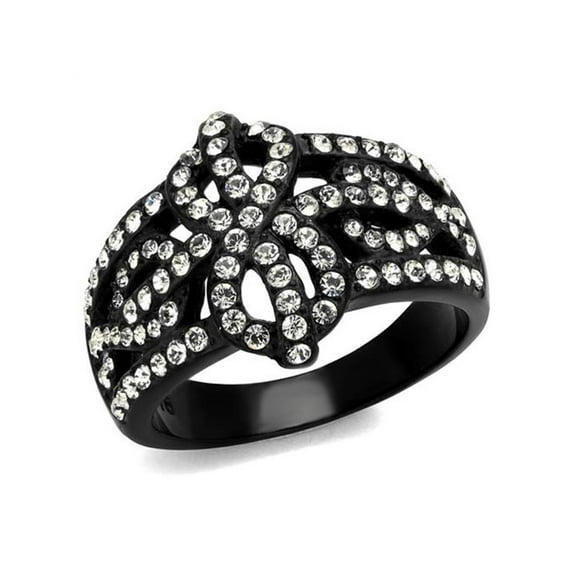 Stainless Steel Black Ion Plated Bow Design Crystal Fashion Ring Women's Size 9