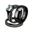 thumbnail image 1 of Stainless Steel Black Ion Plated His and Hers 3pc Wedding Engagement Ring Band Set Women's Size 07 Men's 06mm Size 11, 1 of 6