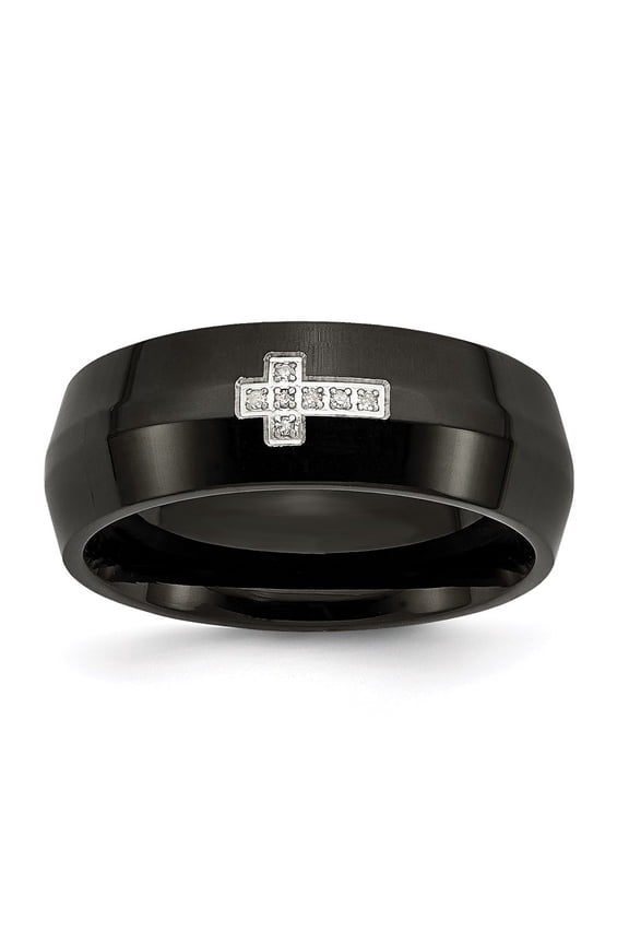 Stainless Steel Black Ion Plated with Diamond Cross Ring Fine Jewelry For Women Gifts For Her, Size 7
