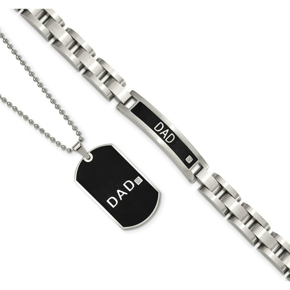 Stainless Steel Black Ip-Plated Dad 8.75In Bracelet & 24In Necklace Set Made In China srset23