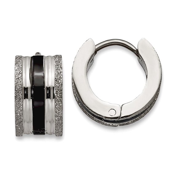 Stainless Steel Black Ip Plated Laser Cut Hoop Earrings 12x13mm Wide 7mm Thick Hoop Earring for Women