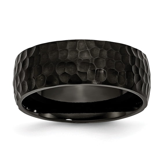 Stainless Steel Black Ip-plated Hammered 8mm Band Ring - Size 9