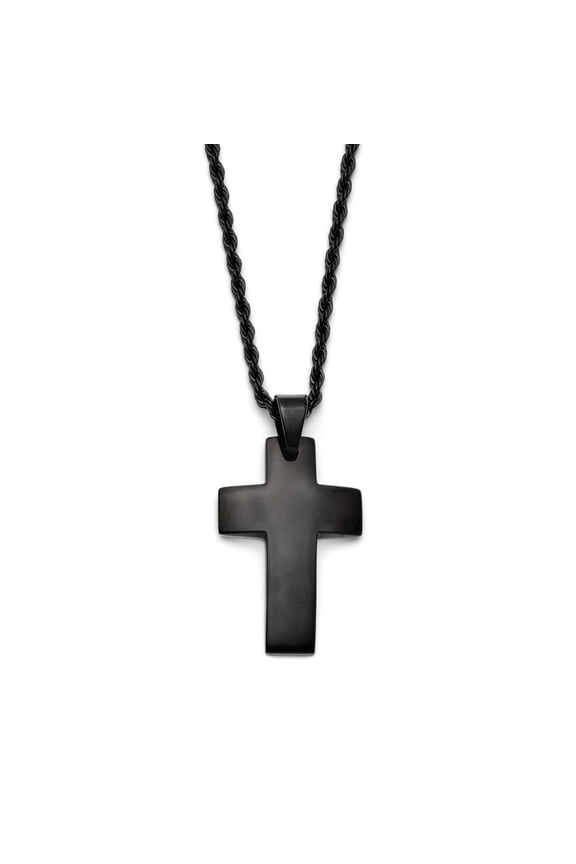 Stainless Steel Black Ip-plated Polished Cross Necklace - 20 Inch - Measures 21mm Wide