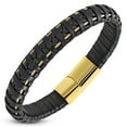 thumbnail image 1 of Stainless Steel Black Leather Braided Wristband Mens Bracelet, 8.5", 1 of 2