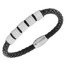QTOCIO Home Decor, New Stainless Steel Leather Bracelet Magnetic Black ...