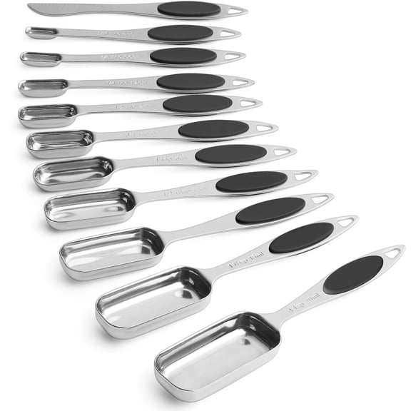 Stainless Steel Black Magnetic Measuring Spoons Set with Leveler, for Dry and Liquid Ingredients