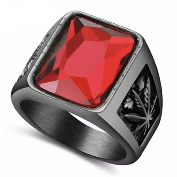 Stainless Steel Black Onyx Red Band Ring Gothic Red Leaf Hemp Black Red Z675