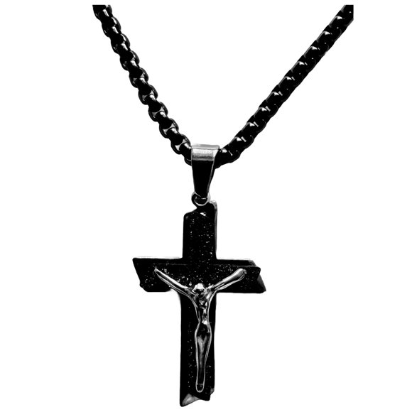 Stainless Steel Black Plated Cross Crucifix Pendant W/ 24 Black Necklace