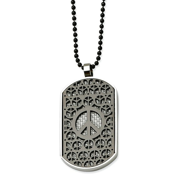 Stainless Steel Polished Reversible Fancy Lobster Closure Black Plating Peace Symbol Animal Pet Dog Tag 24 Pendant Neckl