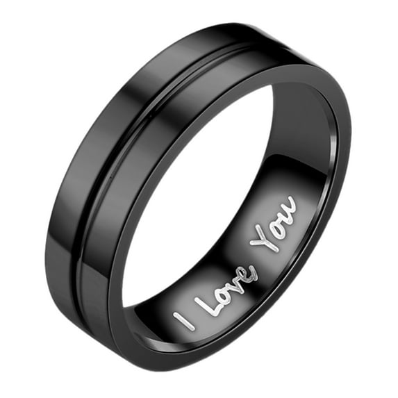 Stainless Steel Black Ring for Her him Couples Ring Wedding Band I Love You Ring for Party Christmas mothers fathers birthday valentines day Graduation Anniversary gifts #05 Black,12