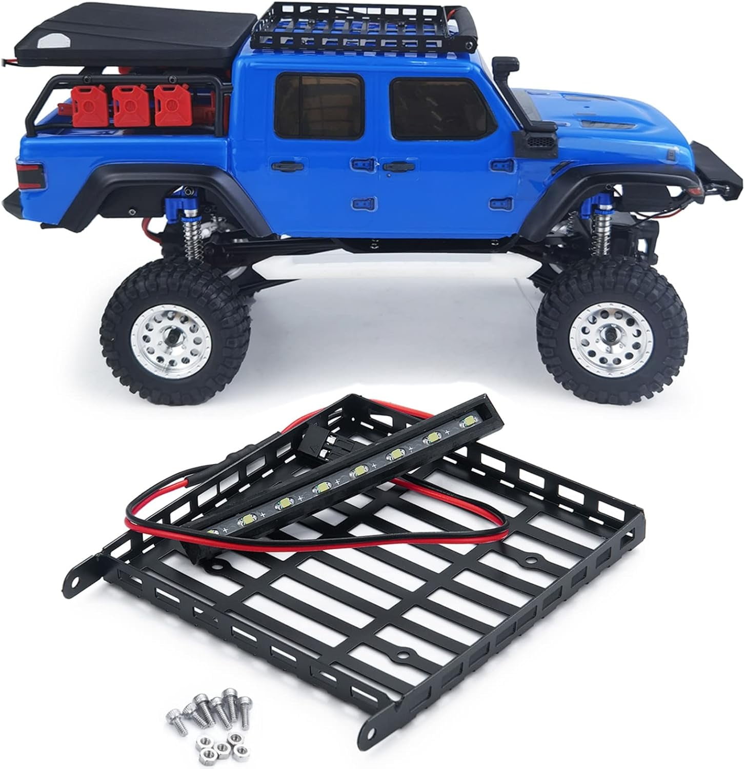 Stainless Steel Black Roof Rack & LED Light Bar For Axial SCX24 AXI00005 Upgraded