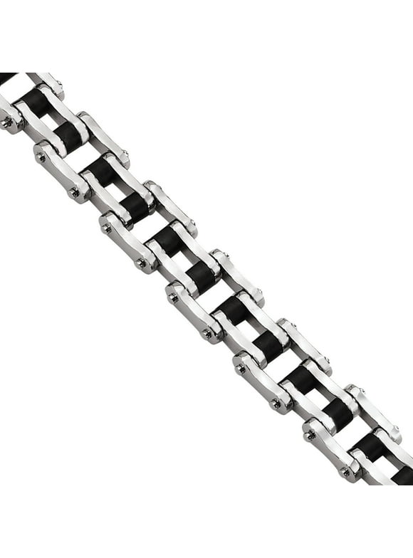 Stainless Steel Black Rubber Bracelet, 8.5