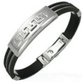 thumbnail image 1 of Stainless Steel Black Rubber Silicone Greek Key Twisted Cable Mens Bracelet, 1 of 2
