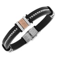 thumbnail image 1 of Stainless Steel Black Rubber Silicone Silver-Tone Rose Gold-Tone Chain Greek Key Men's Bracelet, 1 of 3