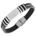 thumbnail image 1 of Stainless Steel Black Rubber Silicone Silver-Tone Twisted Cable Rope Mens  Bracelet, 1 of 3