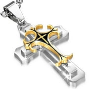 MY DAILY STYLES Stainless Steel Black Silver-Tone Cross Crucifix Pendant Necklace, 22"
