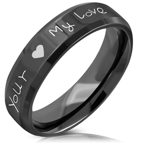 Stainless Steel Black Your Heart My Love Women's Band Ring