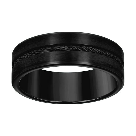 Stainless Steel Black-tone Mens Cable Inlay Comfort-fit Wedding Band 8mm Size 11 Wedding Band for Men