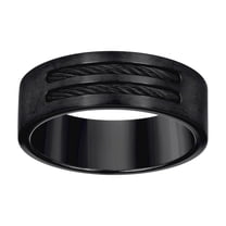 Stainless Steel Black-tone Mens Cable Inlay Comfort-fit Wedding Band 8mm Size 9 Wedding Band for Men