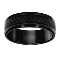 Stainless Steel Black tone Mens Carbon Fiber Inlay Comfort-Fit Wedding Band 8mm Size 10 Wedding Band for Men