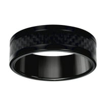 Stainless Steel Black tone Mens Carbon Fiber Inlay Comfort-Fit Wedding Band 8mm Size 9 Wedding Band for Men
