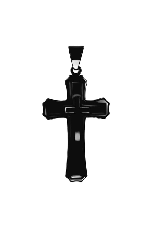 Stainless Steel Black-tone Mens Cross Religious Charm Pendant Necklace for Men