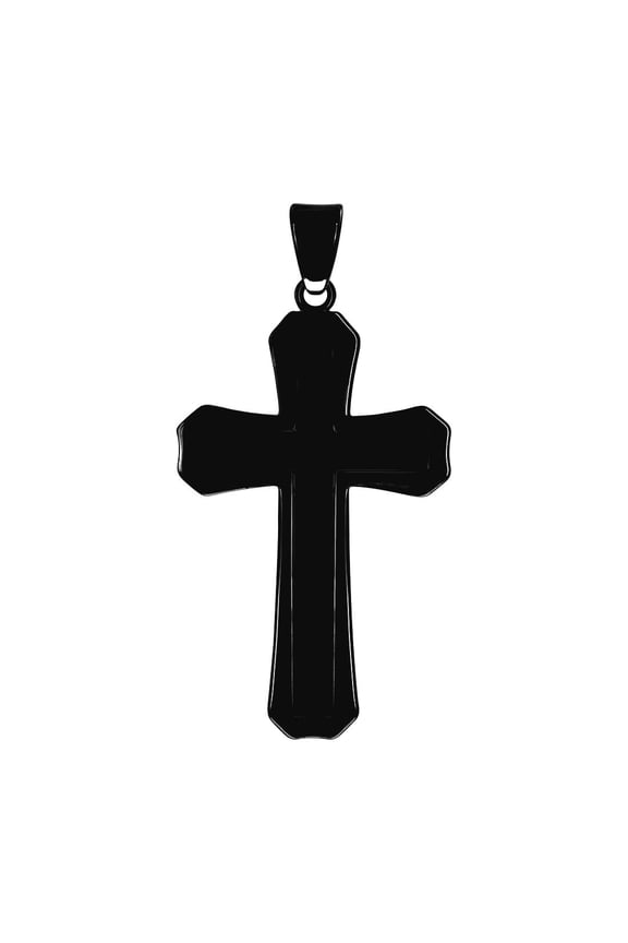 Stainless Steel Black-tone Mens Cross Religious Charm Pendant Necklace for Men