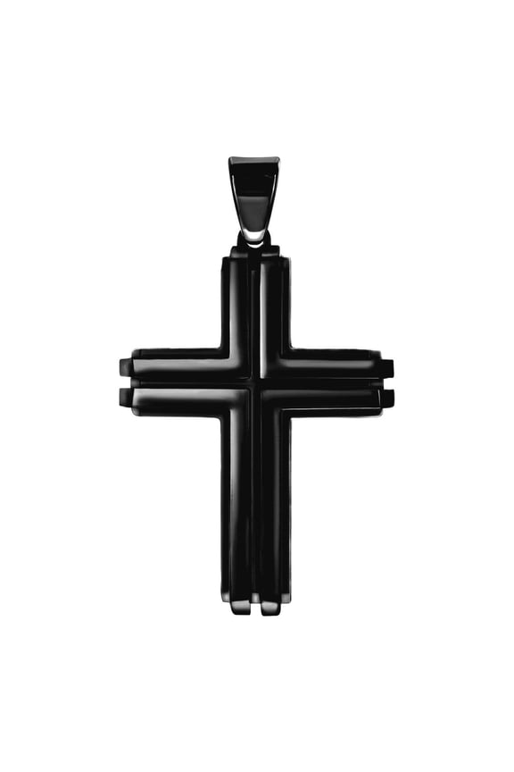 Stainless Steel Black-tone Mens Cross Religious Charm Pendant Necklace for Men
