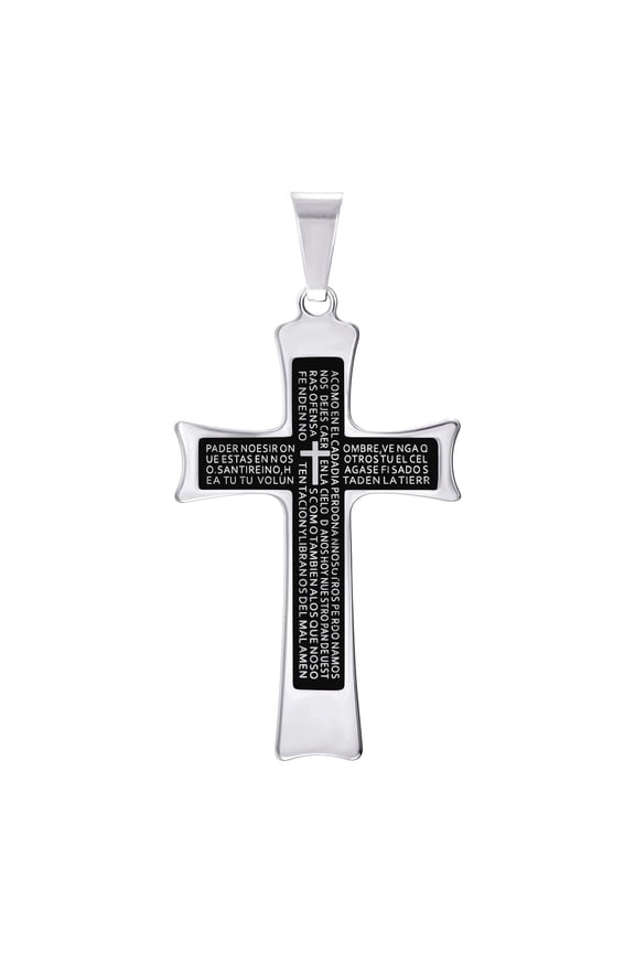 Stainless Steel Black tone Mens Cross Religious Charm Pendant Necklace for Men