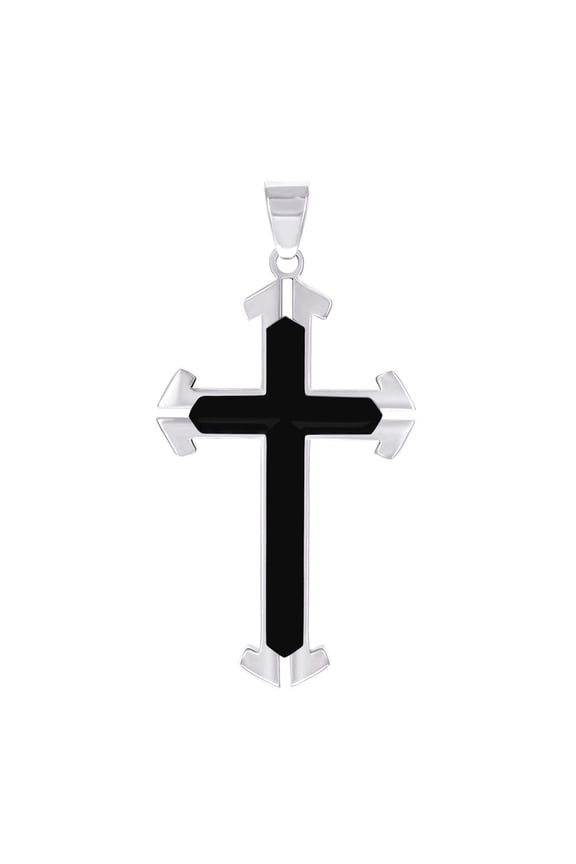 Stainless Steel Black tone Mens Cross Religious Charm Pendant Necklace for Men