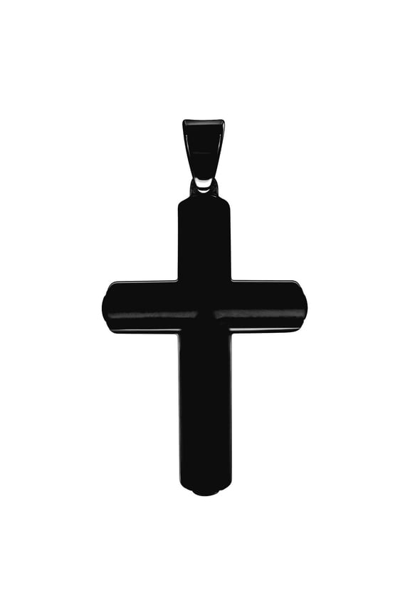 Stainless Steel Black-tone Mens Cross Religious Charm Pendant Necklace for Men