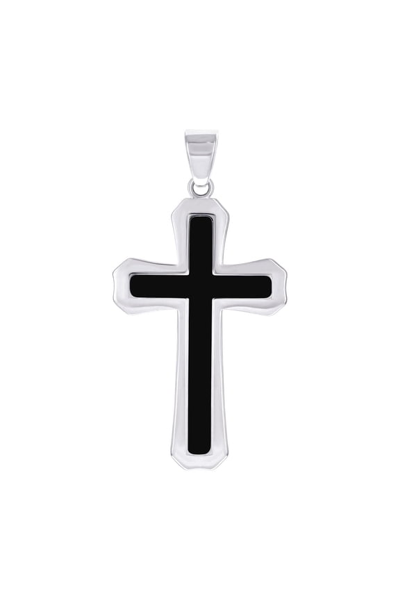 Stainless Steel Black-tone Mens Cross Religious Charm Pendant Necklace for Men