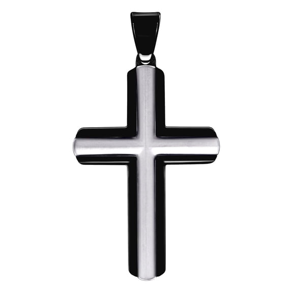 Stainless Steel Black-tone Mens Cross Religious Charm Pendant Necklace for Men