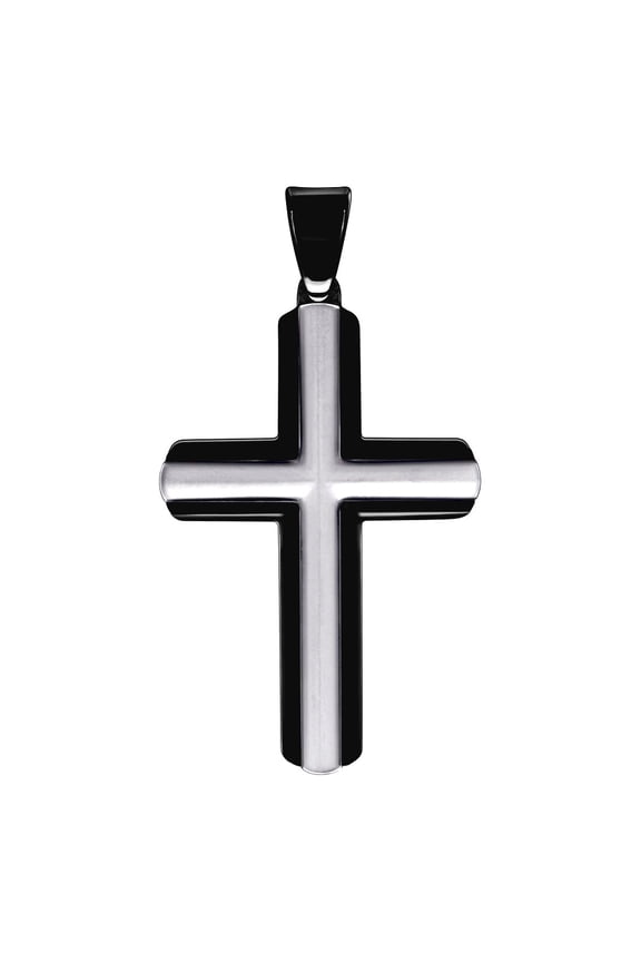 Stainless Steel Black tone Mens Cross Religious Charm Pendant Necklace for Men