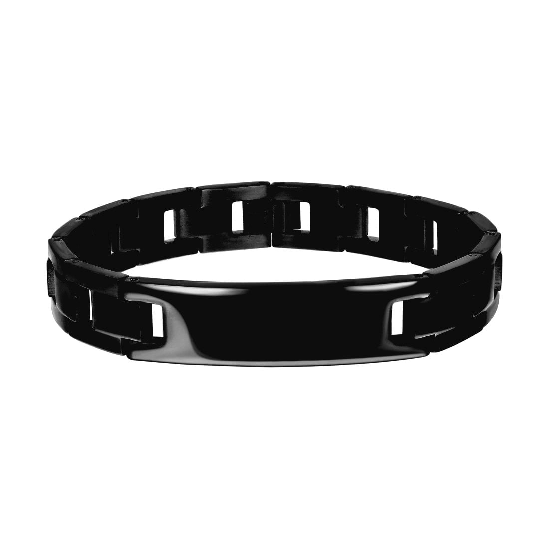 Stainless Steel Black-tone Mens Fashion Bracelet 8.5 Inch 12mm Wide Link Bracelet for Men