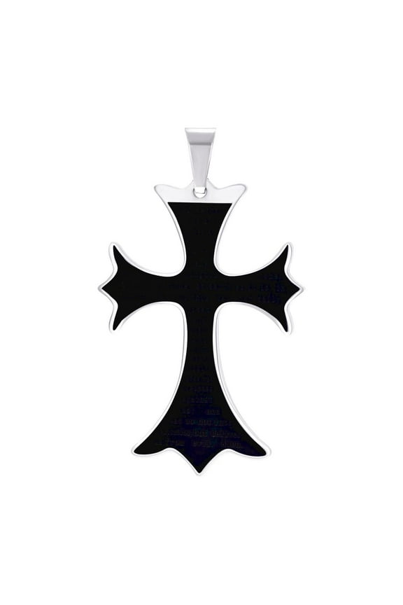 Stainless Steel Black-tone Mens Lord's Prayer Cross Religious Charm Pendant Necklace for Men