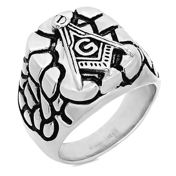 Stainless Steel Black-tone Mens Nugget Masonic Square Head Comfort-fit Band Ring Size 9 Wedding Band for Men