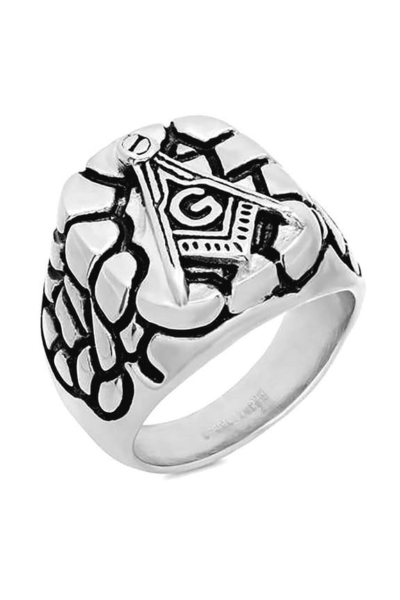 Stainless Steel Black-tone Mens Nugget Masonic Square Head Comfort-fit Band Ring Size 9 Wedding Band for Men