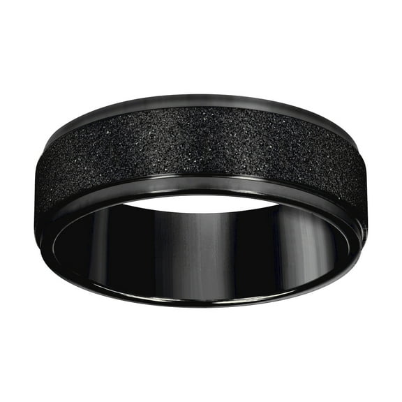 Stainless Steel Black tone Mens Stone Finish Comfort-Fit Wedding Band 8mm Size 10 Wedding Band for Men