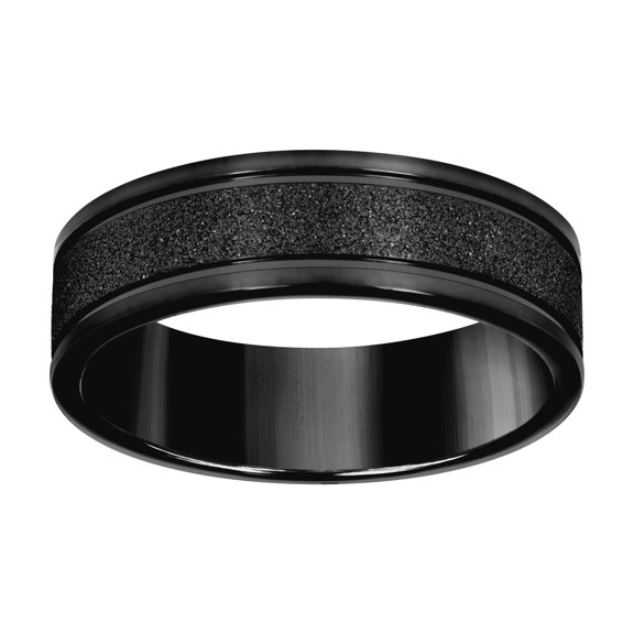 Stainless Steel Black-tone Mens Stone Finish Grooved Comfort-fit Wedding Band 7mm Size 11 Wedding Band for Men