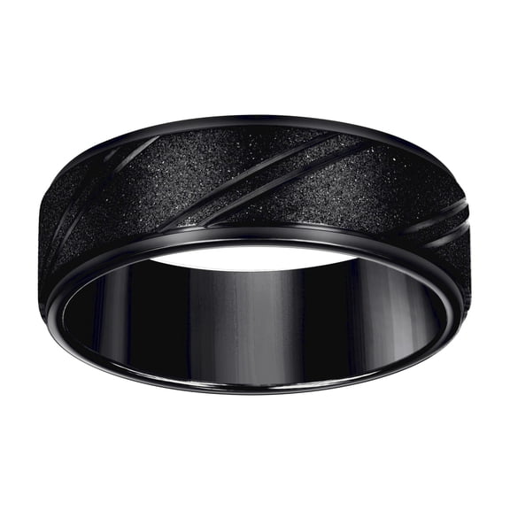Stainless Steel Black-tone Mens Stone Finish Grooved Comfort-fit Wedding Band 8mm Size 11 Wedding Band for Men
