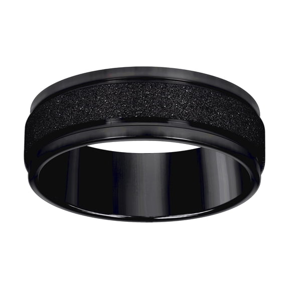 Stainless Steel Black-tone Mens Stone Finish Grooved Comfort-fit Wedding Band 8mm Size 9 Wedding Band for Men